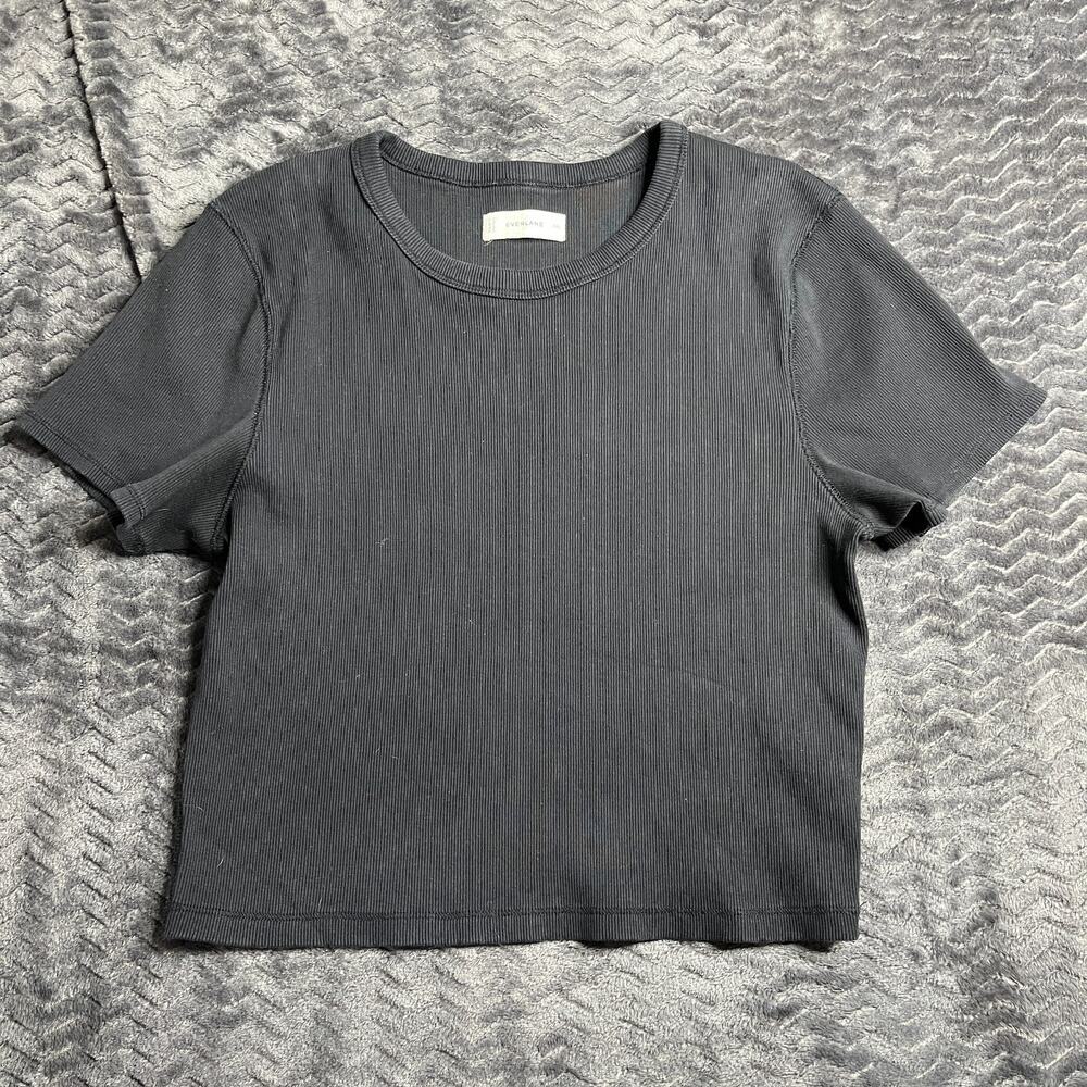 Everlane Ribbed Cropped Seamless Tee Black Short Sleeved Top Size XXL